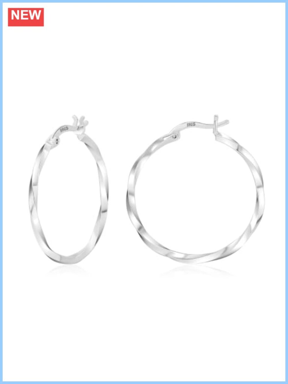 Sterling Silver Twisted Hoop Earrings Hypoallergenic Thin Post 30-60mm